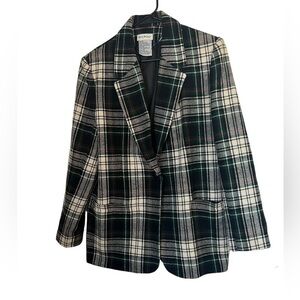 Vintage Wool Blend Tartan Blazer Green, Red, White 12